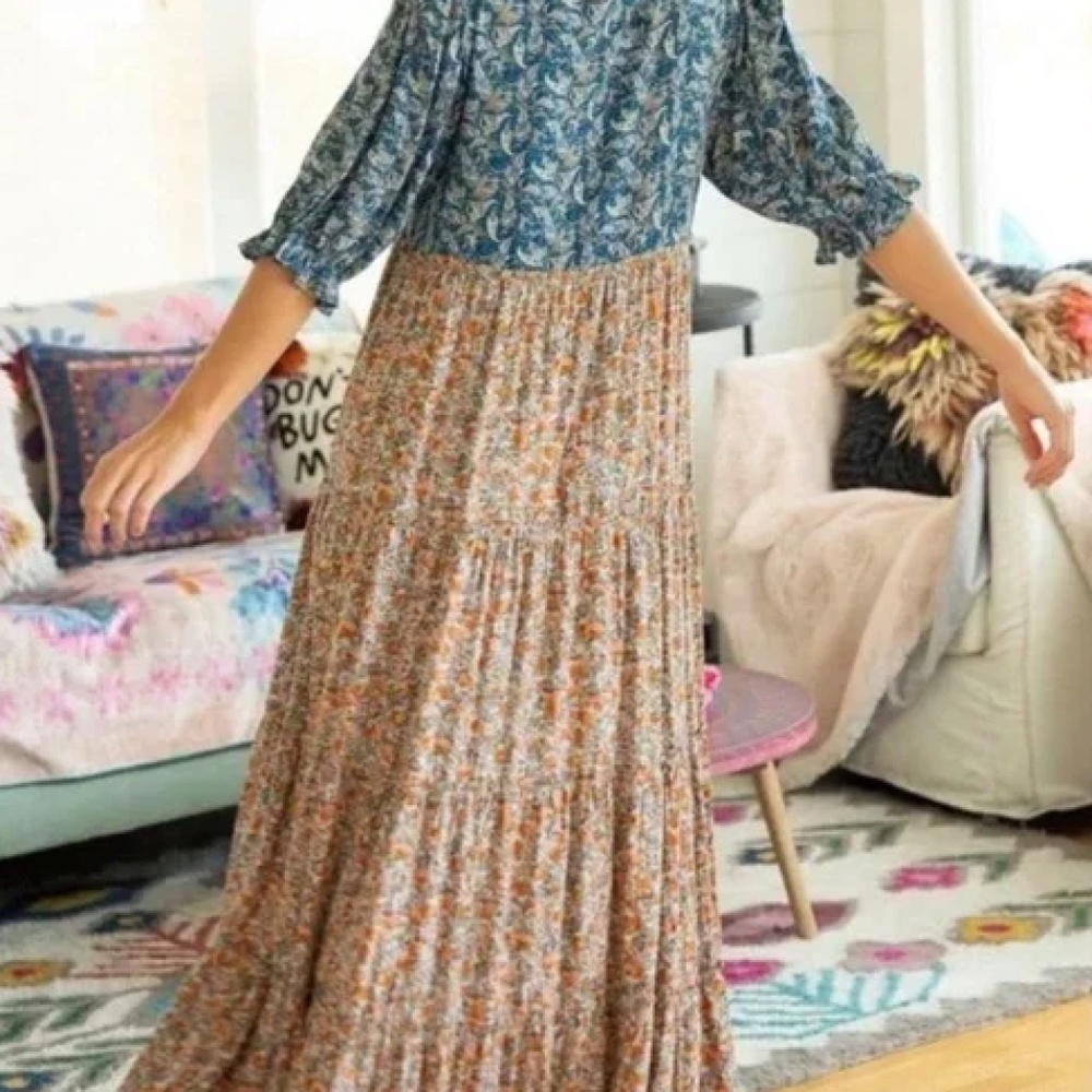 NATURAL LIFE Blue and Orange Mixed Floral Maxi Dress - Picture 2 of 9